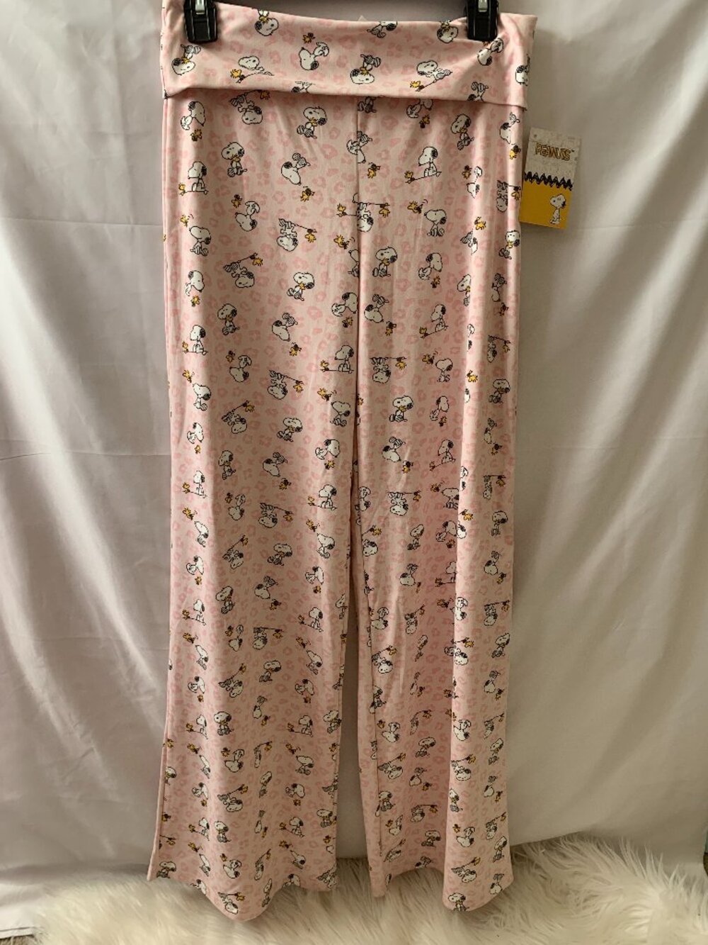 PEANUTS Snoopy Animal Printed Foldover Wide Leg Leggings in Pink Sz MEDIUM